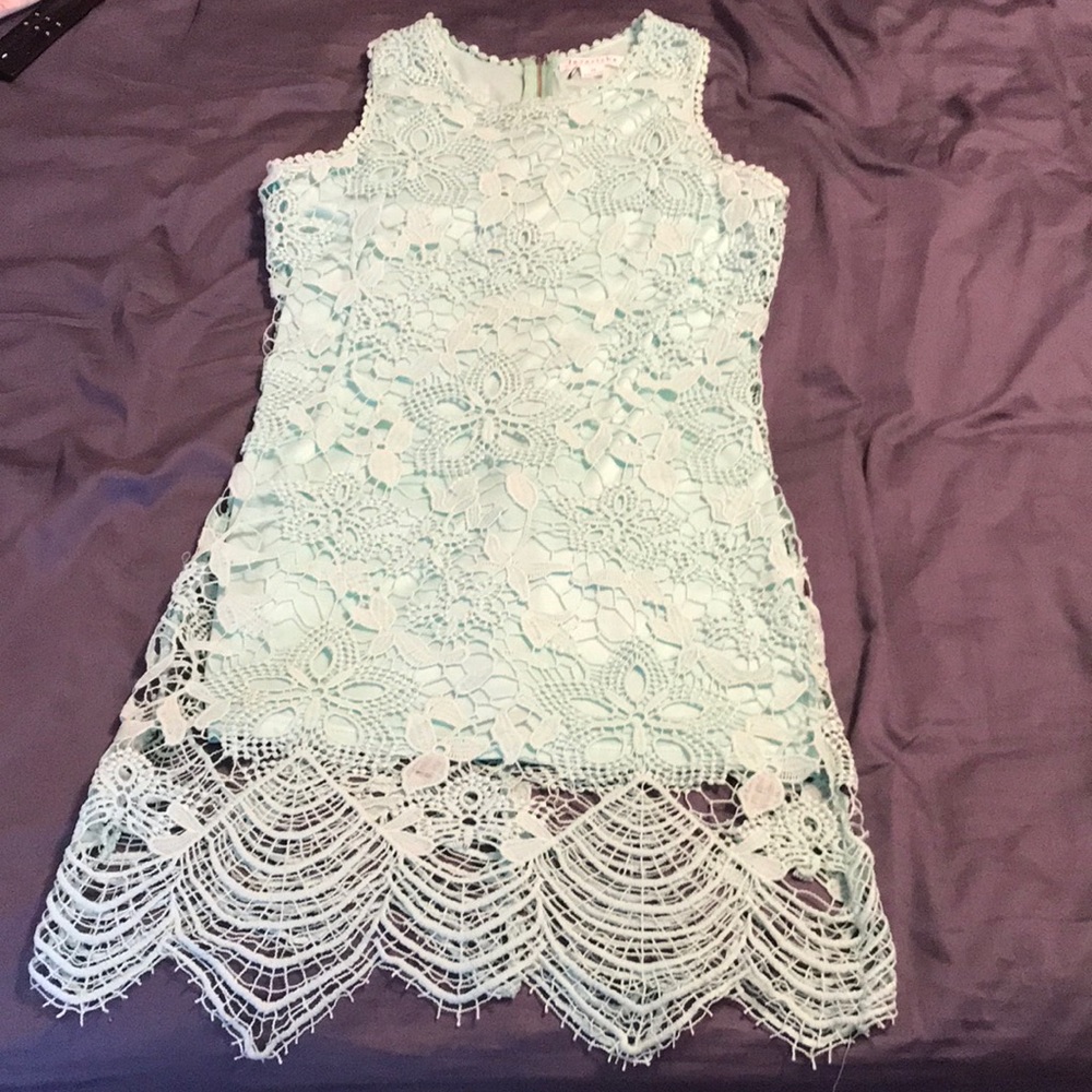 blue/green lace dress